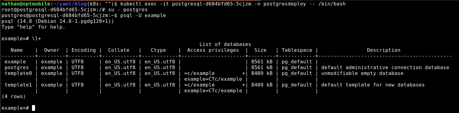 Postgres on Kubernetes deployment connection