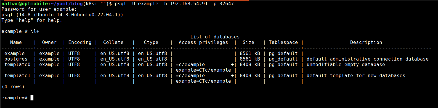 Postgres on Kubernetes deployment node check poort