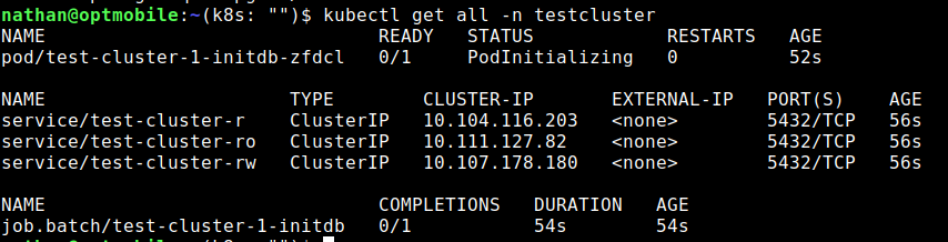 Create a cluster with CloudNativePG, get all command